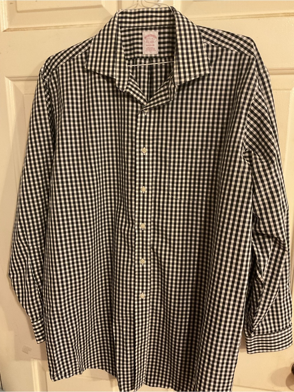 BROOKS BROTHERS MADISONMen's Black &White Gingham Button-Shirt Sz.17.5-35 PIMA